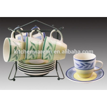 Haonai M-10503 ceramic/porcelain cups and saucers set with stand